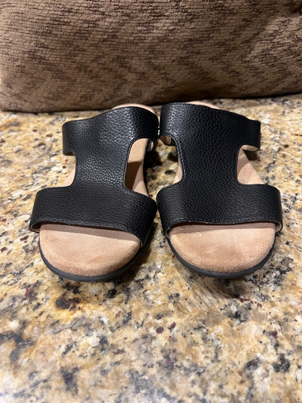 Life Stride Black Textured Leather Cutout Slide Sandals